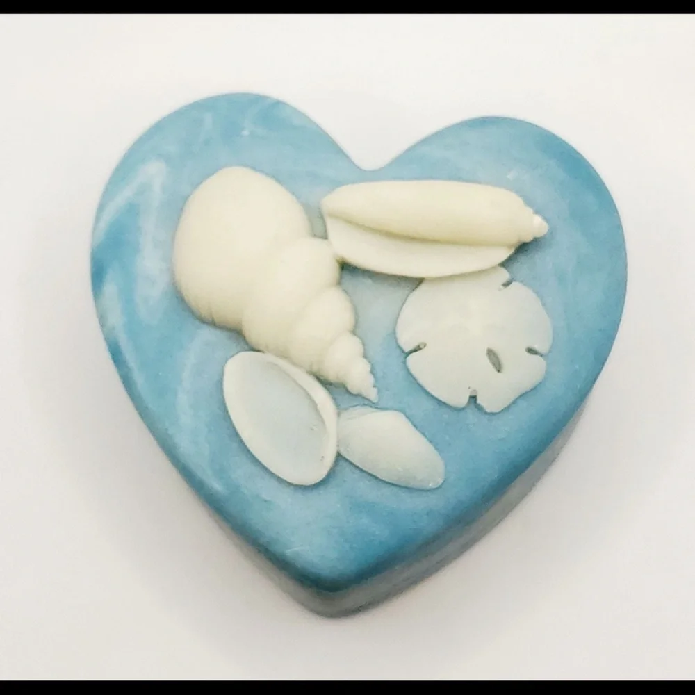Vintage Heart-Shaped Trinket Box with Sea Shells on Lid